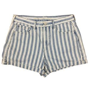 American Eagle Blue White Striped High Waist Rolled Cuff Denim Shorts Size 8